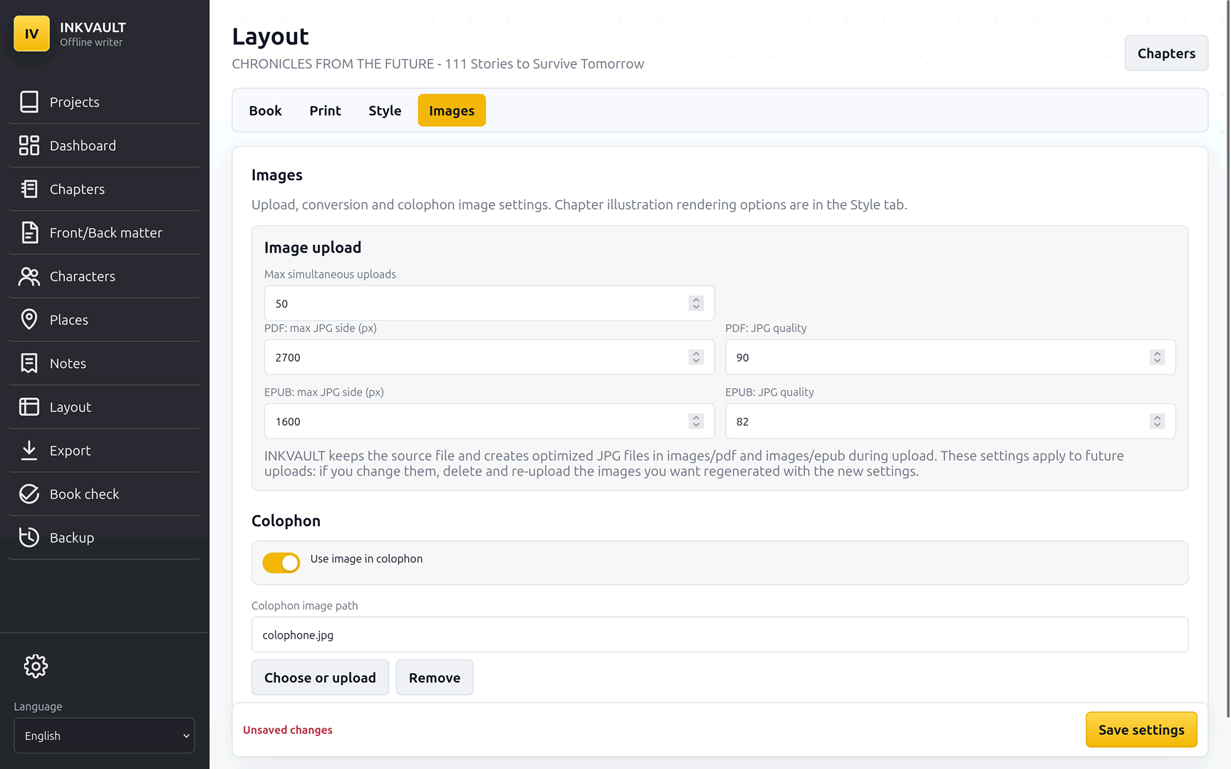 InkVault image layout controls for illustrated books and visual manuscripts.